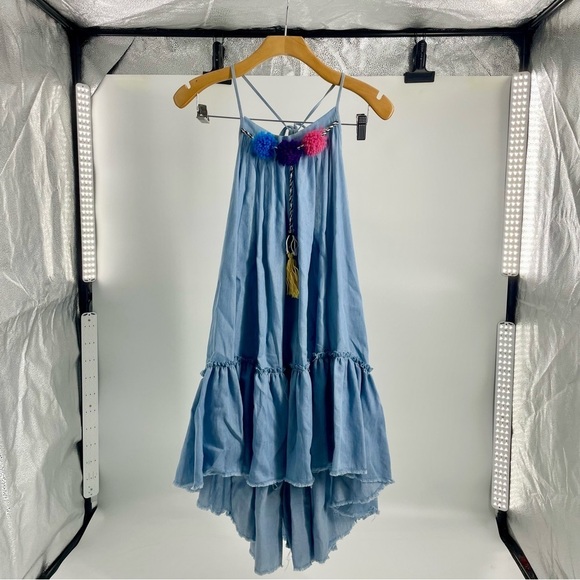 misa - dali dress sleeveless pom pom chambray loose oversized vacation fun M - Picture 4 of 15